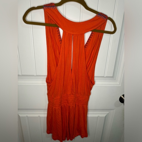 Free People Megan Peplum Tank Top Orange Embroidered Crochet Cutout Center - Picture 6 of 6